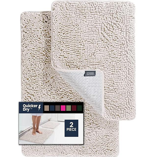 2 Piece Bathroom Rugs Bath Mat Set - Soft Plush Chenille Shower Mats for Bathroom Non-Slip Bath Rug with Rubber Backing, Ultra Absorbent Bath Rugs, Bathtub Mat, Bathroom Rug Mats - 30x20 + 24x17 Inch