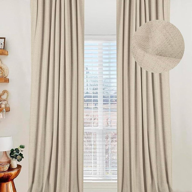 100% Blackout Shield Linen Blackout Curtains for Bedroom 72 Inches Long, Back Tab/Rod Pocket Living Room Drapes, Thermal Insulated Blackout Curtains 2 Panels Set, 50" W x 72" L, Natural