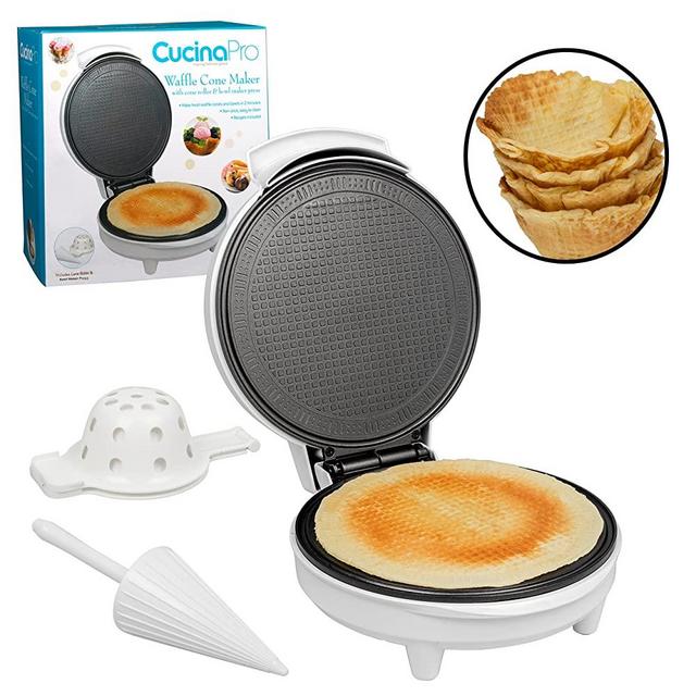 Waffle Cone and Bowl Maker- Includes Shaper Roller and Bowl Press- Homemade Ice Cream Cone Iron Machine - Summer Gift Giving or Entertaining Fun