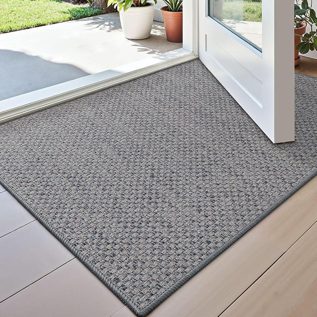 DEXI Door Mat Inside Entrance 24x36, Ultra Non Slip Rubber Backed Dirt Trapper, Low Profile Thin Welcome Doormat, Absorbent Easy Clean Entry Mats for Entryway, Patio, Grey