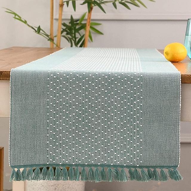 Folkulture Farmhouse Table Runner 72 Inches Long for Boho Décor, 100% Cotton White Table Runner for Coffee Table Décor, Boho Runners or Rustic Table Runner, Dining Table Runner (Aqua)