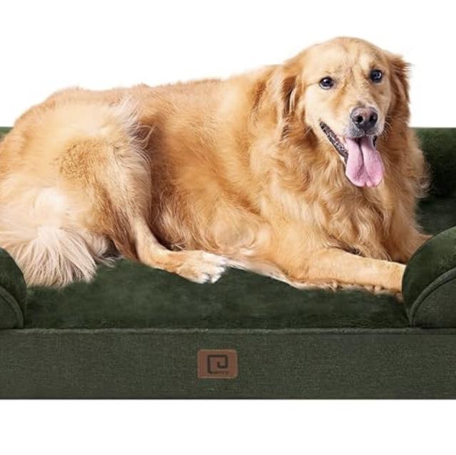 EHEYCIGA Orthopedic Dog Beds for Extra Large Dogs, Waterproof Memory Foam XL Pet Bed with Sides, Non-Slip Bottom and Egg-Crate Foam Big Dog Couch Bed with Washable Removable Cover, Dark Green