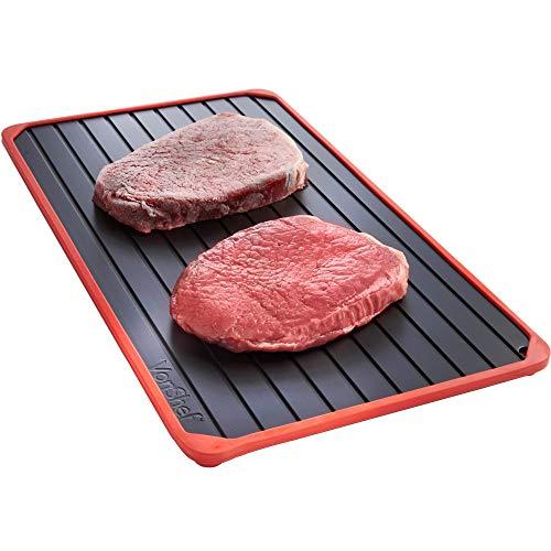 VonShef Defrosting Tray with Red Silicone Border Thaws Frozen Food Faster, Defrost Meat, Vegetables Quicker, No Electricity, No Chemicals, No Microwave