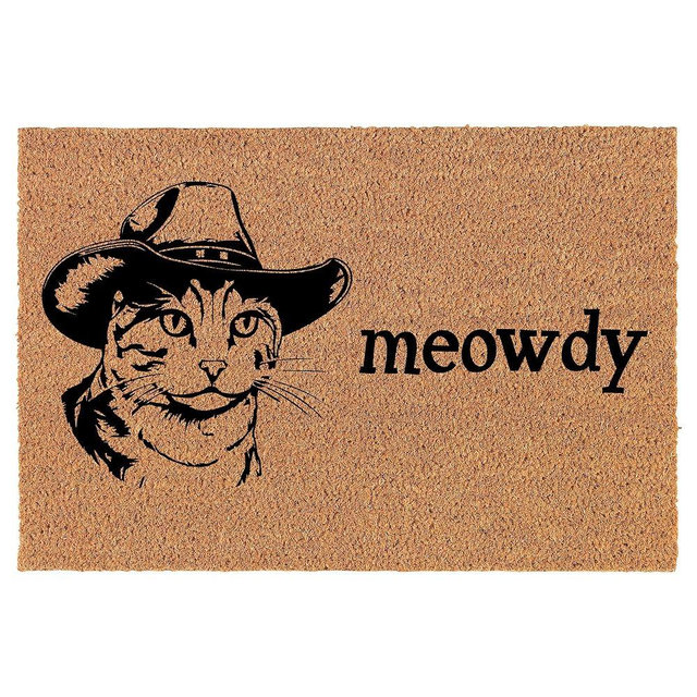 Coir Doormat Front Door Mat New Home Closing Housewarming Gift Meowdy Cat Funny Howdy Country Cowboy Cat (30" x 18" Standard)