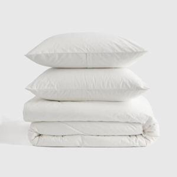(White) Organic Brushed Cotton Duvet Cover Set in White: Full/Queen with Sham