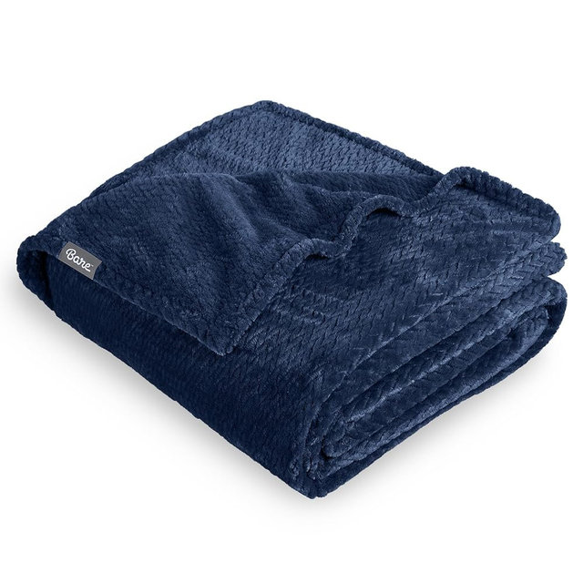 Bare Home Textured Fleece Blanket - King Size - Ultra-Soft Lightweight for Bed, Sofa, and Couch - Luxury Microplush - Cozy Warm Blanket (King, Chevron Dark Blue)