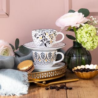 Sara Miller Artisanne Noir Espresso Assorted Cup & Saucer, Set of 2