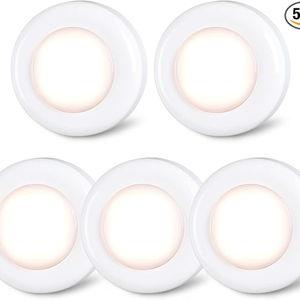 STAR-SPANGLED Push Tap Light, 2.8” Mini Night Touch LED Puck Lamp, Portable Under Cabinet Lighting AAA Battery Operated Powered, DIY Stick On Lights for Closet, Counter, Kitchen, Warm White, 5 Pack
