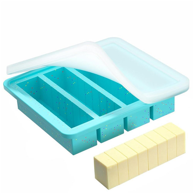 KASHME 1 Pc Butter Mold With Stainless Steel Frame, Butter Mold For Homemade Butter, Nonstick Silicone Butter Stick Molds With Lid, Fits 4 Oz Standard Butter Stick Size(Aque)