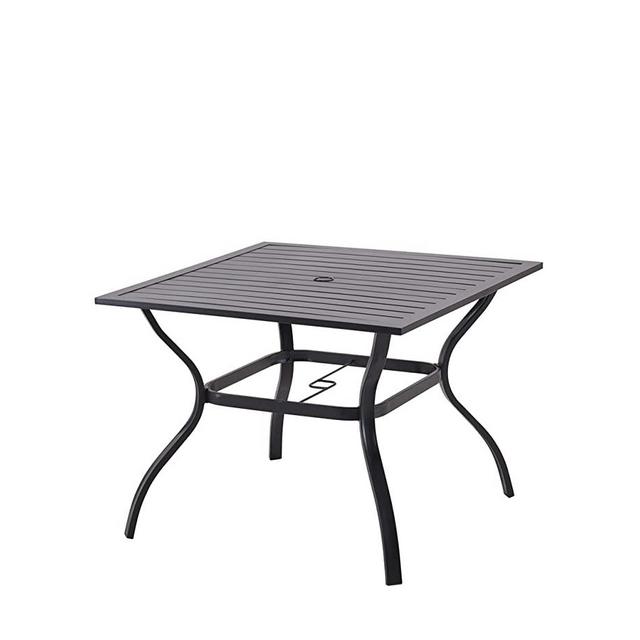 Patio Dining Table Outdoor Metal Steel Frame Square Table with Umbrella Hole, Dining Table for 4