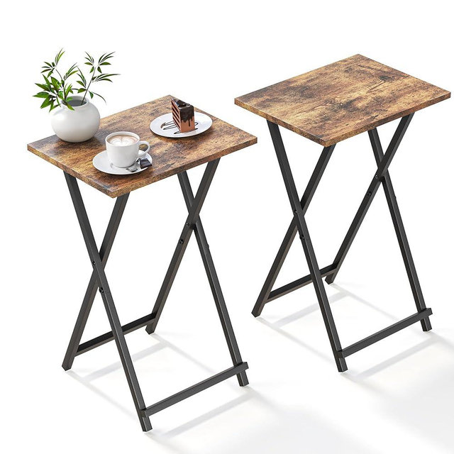 Foldable TV Trays, Small Folding Table, TV Trays Table Set of 2, TV Dinner Tray, Side Table for Bed, Couch, Portable Easy to Move, Rustic Brown