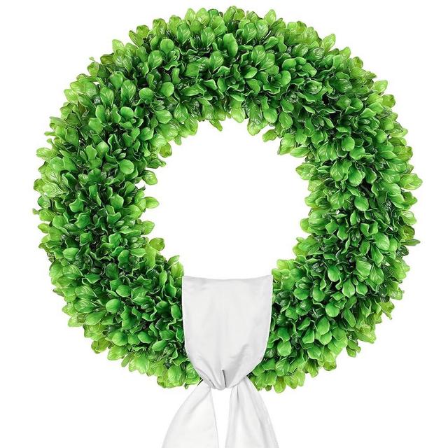 Petalyn 20 inch Artificial Boxwood Wreath for Front Door, Greenery Spring Summer Wreath for All Seasons with Sash，St Patrick's Day Decoration, Farmhouse, Garden, Wedding, Indoor & Outdoor