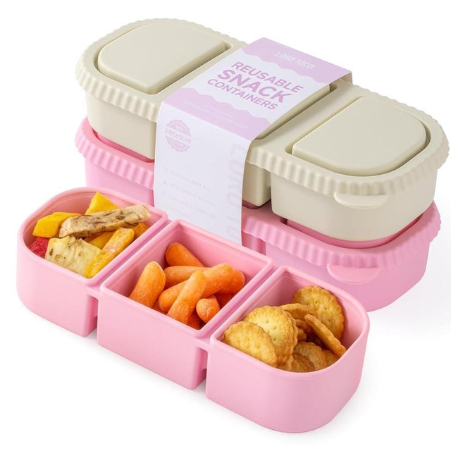 LOROTOCO 2Pack Silicone Reusable Snack Containers with Lids | Small 3-Compartment Snackle Box |Perfect for Kids Lunch, Sauce, Food Storage at School, Work, Travel