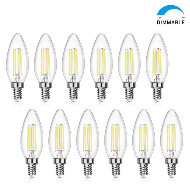 SHINE HAI Candelabra LED Filament Bulbs Dimmable 40W Equivalent, 5000K Chandelier B11 LED Bulb E12 Base Decorative Candle Light Bulb(12-Pack)