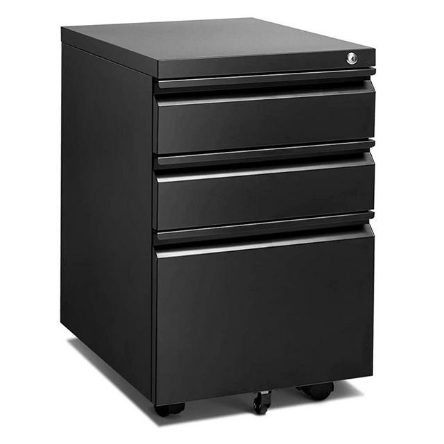 3 Drawer File Cabinet with Lock, Metal Filling Cabinets for Office Home, Rolling Mobile File Cabinets for Legal Letter on Wheels Under Desk Design (Black A) INTERGREAT
