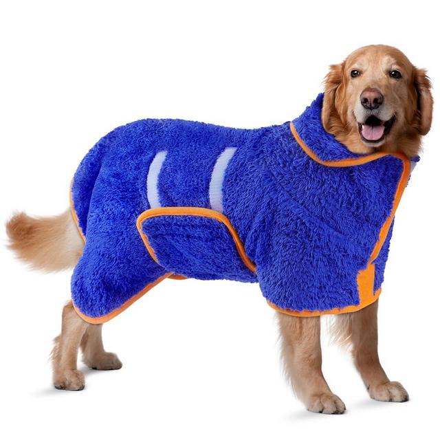 Bienbee Dog Bathrobe, Quick Drying Dog Robe Super Absorbent Dog Towels for Drying Dogs, Warm Keeping Dog Robes for After Bath Dogs Bath Supplies Dark Blue XL