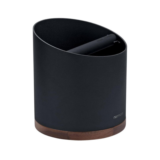 Normcore Espresso Knock Box, 1L Capacity Holds 20-25 Espresso Pucks, Stainless Steel with Walnut Non-Slip Base, Knock Bin For Home Baristas, Black