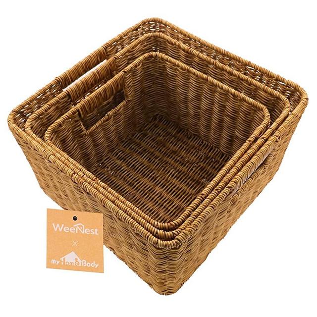 Wicker Storage Basket | Storage Cubes, Storage Baskets for Organizing | Wicker Baskets for Storage Organizer | Storage Cubes, Woven Basket for Organization and Storage | Tan, Set of 3