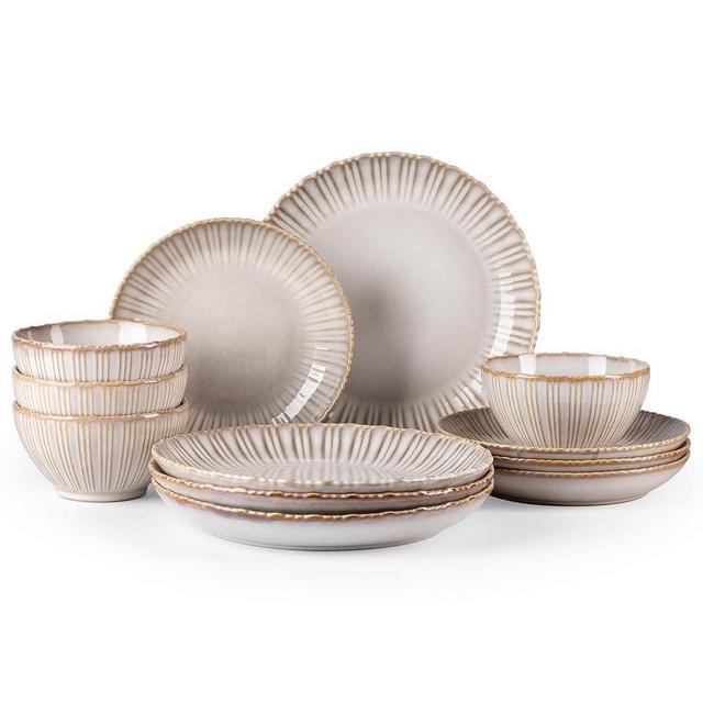 Ceramic Dinnerware Sets, Handmade Reactive Glaze Plates and Bowls Sets, Chip and Scratch Resistant Dishes| Dishwasher & Microwave Safe | Service for 4(12Pcs)-GBHOME