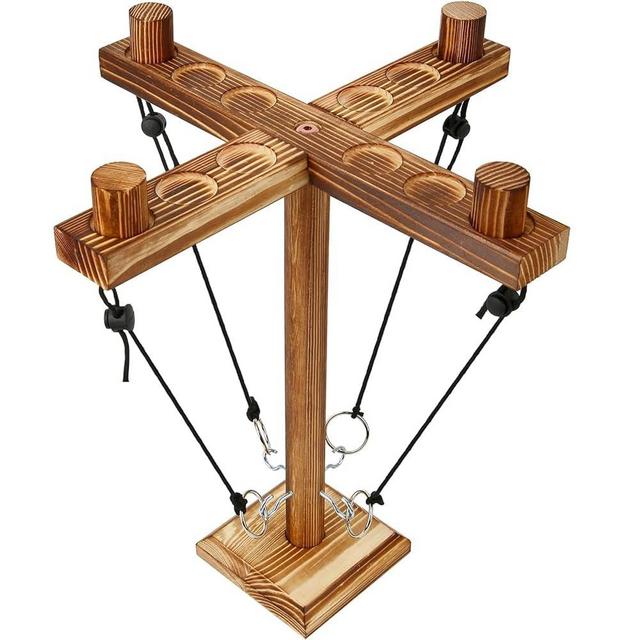 nanoable Ring Toss Game for Adults, Wooden Hook and Ring Game Set with Adjustable String and Carrying Bag, Table Top Games Large Size 13 x 12'' for Bar, Home, Party, Outdoor