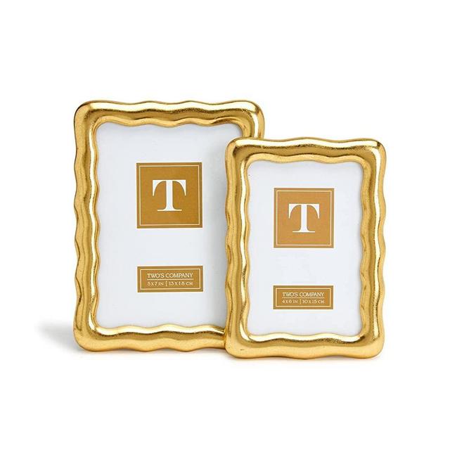 Two's Company Golden Ore Set Of 2 Photo Frame in 2 Sizes: 4" X 6" & 5" X 7"