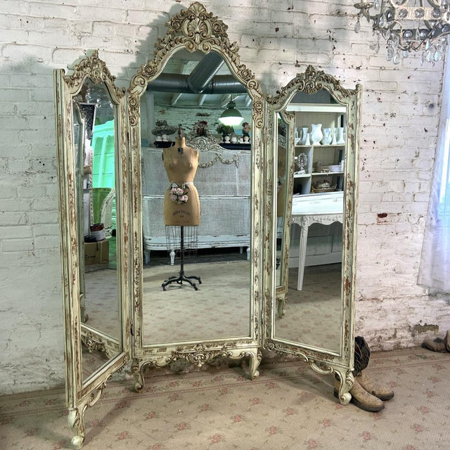 Thrifted Vintage 3 Panel Standing Mirror
