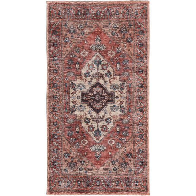 Nourison Washable Brilliance 2' x 3'9" Rust Multi Vintage Indoor Bathroom, Kitchen Mat Rug