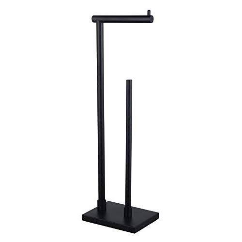 Bathroom Toilet Paper Holder Stand with Reserve, Modern Tissue Roll Holder SUS304 Stainless Steel Rustproof Freestanding, Matte Black