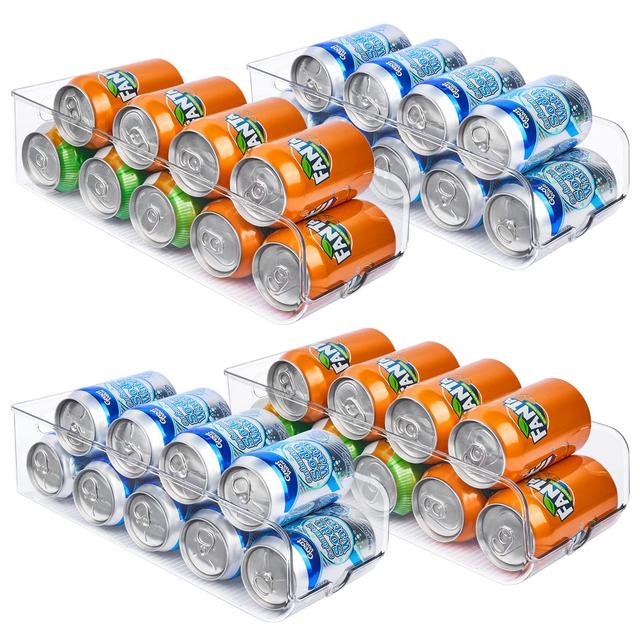 Vtopmart 4 Pack Soda Can Organizer for Refrigerator, Fridge Organizer Bins for Freezer, Kitchen, Pantry, Countertops, Cabinets, Clear Plastic Beverage Canned Food Dispenser