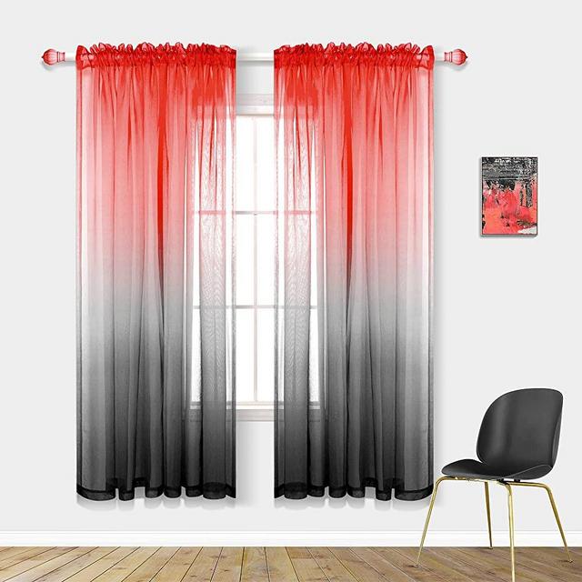 Red and Black Curtains for Living Room 63 Inch Length 2 Panels Set Gaming Decor Multi Colored Kids Curtains for Boys Room Bedroom Gamer Decorations Gray Black