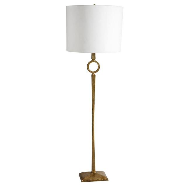 Easton Forged-Iron Round Floor Lamp with Oversized Gallery Shade, Antique Brass