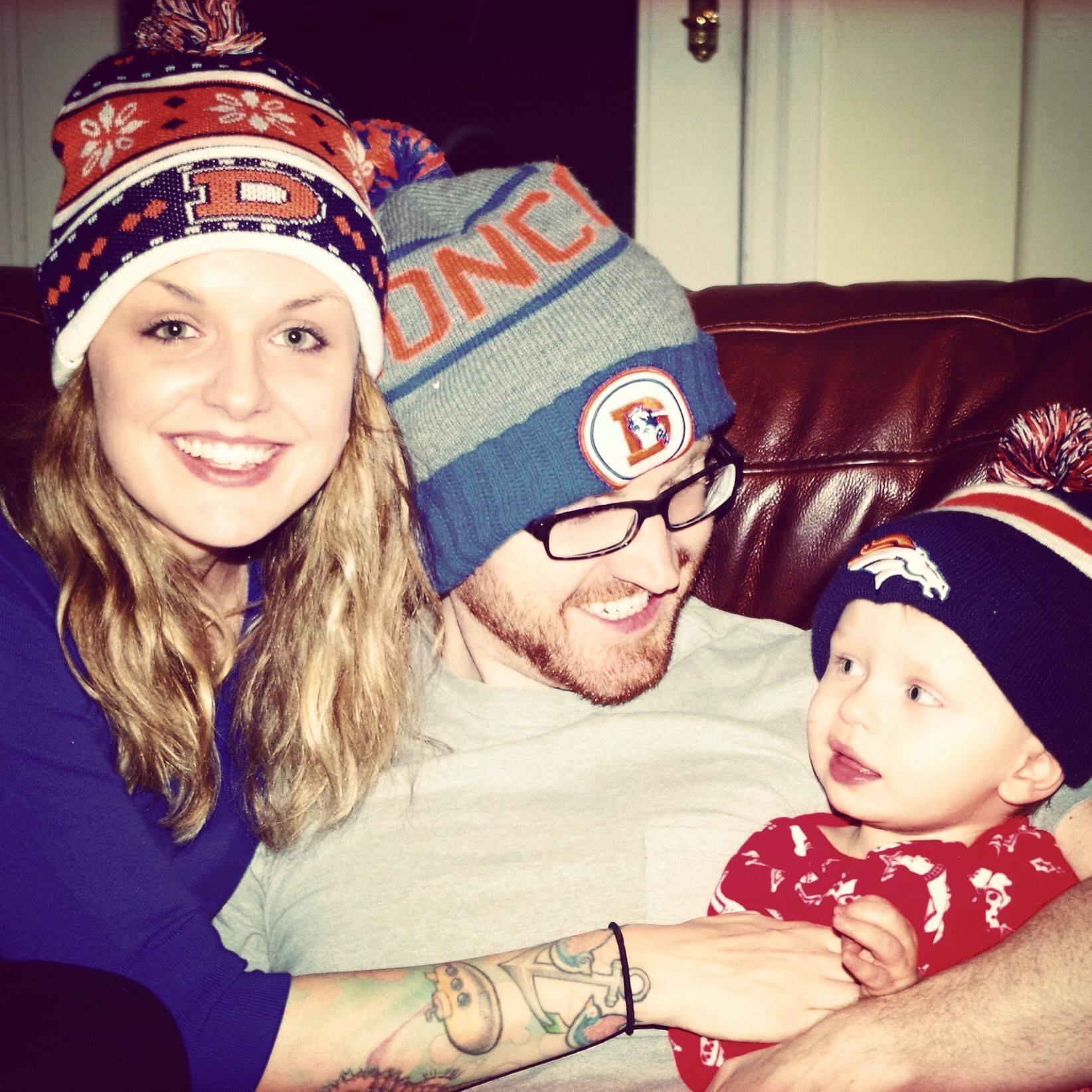 Sporting our Broncos hats for Christmas!