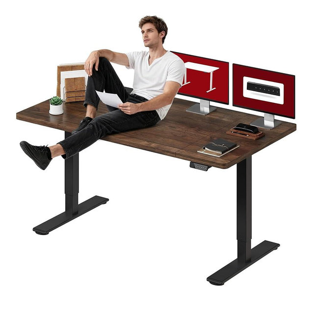SANODESK Dual Motor Electric Standing Desk 71 x 32 Inches, Height Adjustable Sit Stand Desk with Large Splice Board for Home Office, Computer Workstation, Study & Gaming, Black Frame/Black Walnut Top