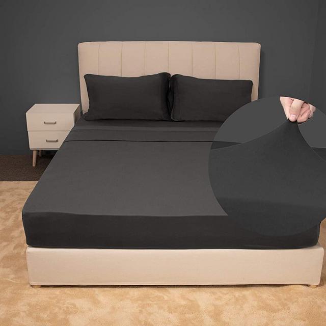N&Y HOME Queen Sheet Sets 4 Piece - Microfiber Jersey Knit & 4 Way Stretch Bed Sheets, T-Shirt Like Extra Soft & Wrinkle Resistant - Dark Gray, Queen