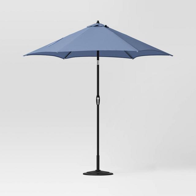 9' Round Outdoor Patio Market Umbrella Quilted Blue with Black Pole - Room Essentials™