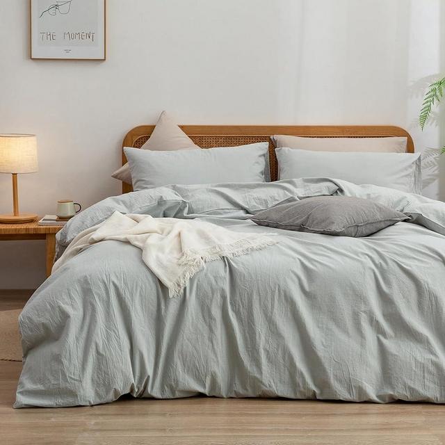 BESTOUCH Duvet Cover Set 100% Washed Cotton Linen Feel Super Soft Comfortable Chic Lightweight 3 PCs Home Bedding Set Solid Northern Droplet Grey King