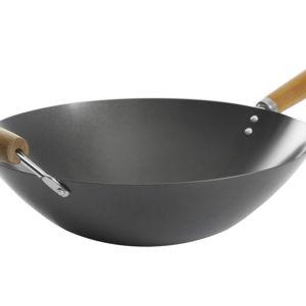 Kenmore Hammond Flat Bottom Carbon Steel Wok, 14-Inch, Black