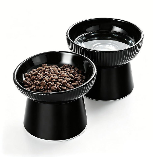 Elevated Cat Food Bowl, Ceramic Raised and Tilted Water Bowl, Whisker Fatigue Cat Bowls for Indoor Cats, Anti Vomiting and Protect Spines Pet Feeding Dishes for Kittens Small Dog, Heavy Non-Slip Base