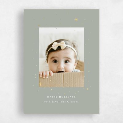 Pale Sage, Green Holiday Card - Niseko Portrait Foil