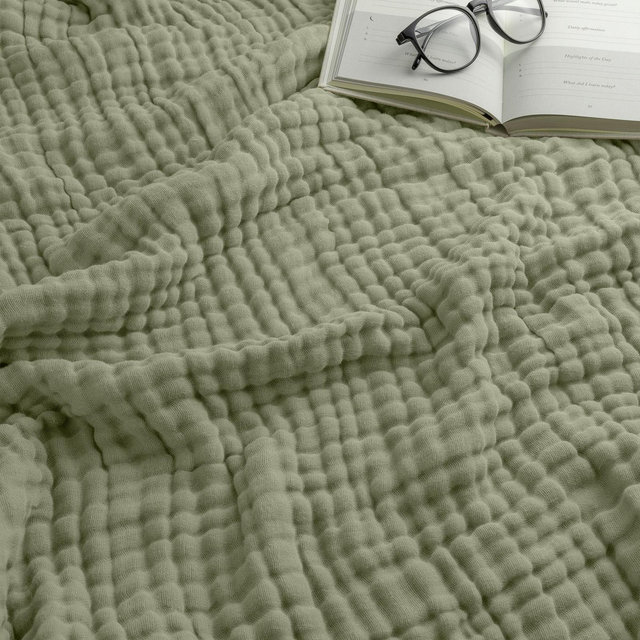 Muslin Blanket for Adults, Extra Large Throw 50" x 60" By Comfy Cubs - Sage