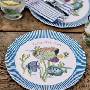 Nathalie Lete By the Sea Melamine Dinner Plate (Blue Fish)