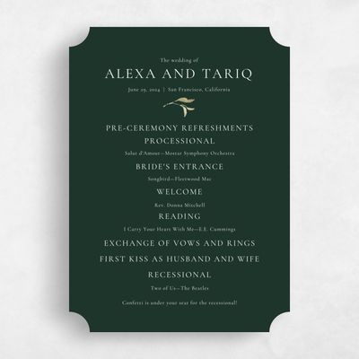 Green Ticket Wedding Program - Somerset