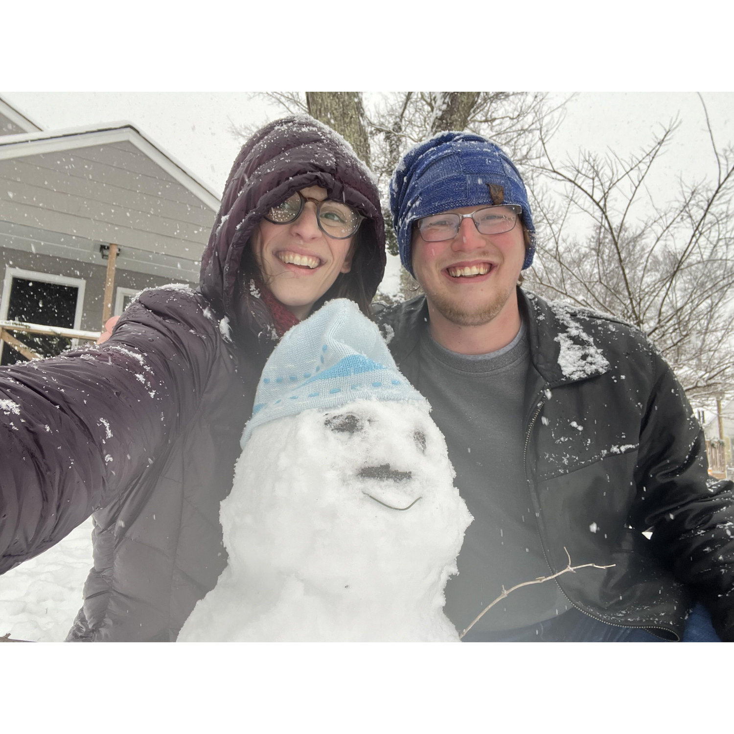 Only our 2.5th date, first photo together! A spontaneous sledding and hot chocolate date just before it snowed 12-18 inches here in 2024.