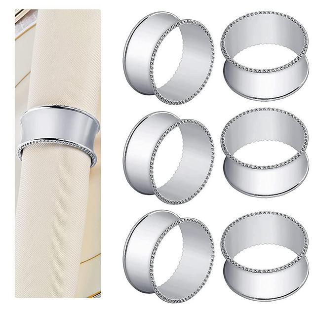 Frjjthchy 12 Pcs Stainless Steel Bead Side Napkin Rings Delicate Serviette Buckles (Silver)
