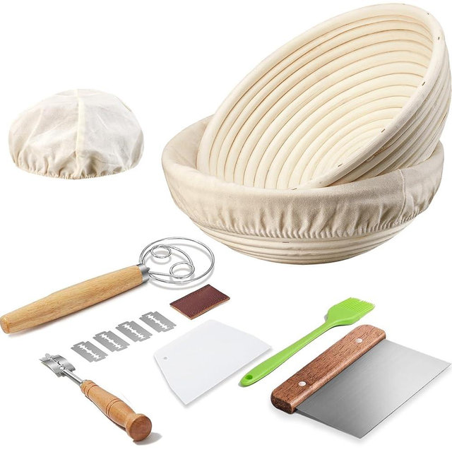 Dimpola Banneton Bread Proofing Basket Banneton Basket Set Sourdough Proofing Basket Round Proofing Bowls Handmade Rattan Baskets and Liners, Sourdough Bread Baking Supplies