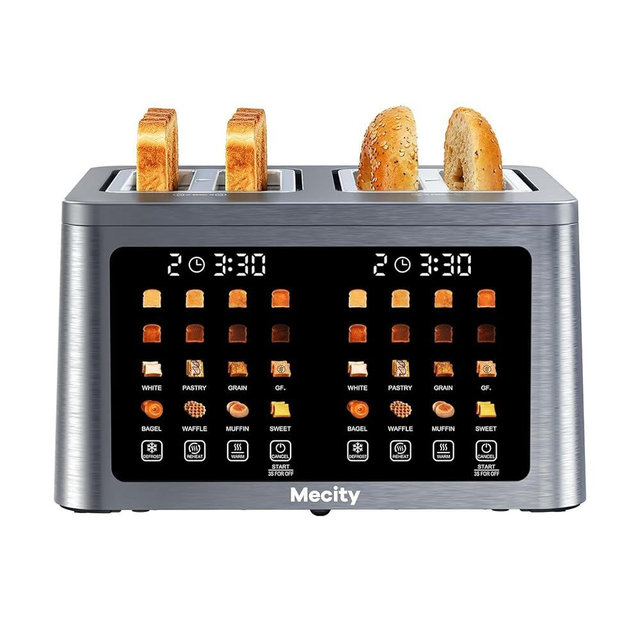Mecity 4 Slice Toaster Wide Slot, Auto Lift Keep Warm Smart Toaster with Touch Screen, Dual Control Panel, Defrost, Auto Shut Off Digital Toasters for Bagel Muffin Waffle Gluten Free Breads1700W 120V