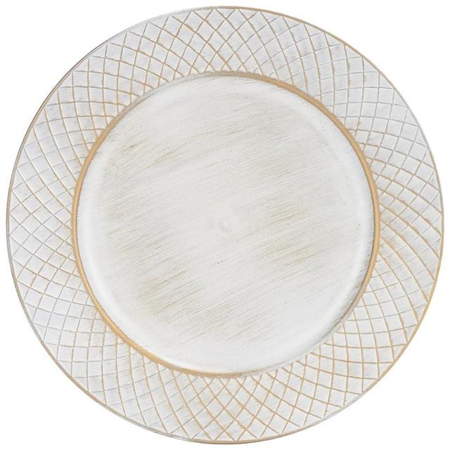 CAMOFOXIN 13" Charger Plates Set of 6, Antique Charger Plates Bulk Wedding, Round Dinner Chargers for Party, Birthday (Antique White)