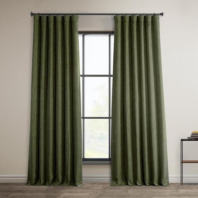 HPD Half Price Drapes - Faux Linen Curtains for Living Room (1 Panel) - 50W X 96L - Textured Room Darkening Curtains for Bedroom 96 Inches Long - Drapes for Home Decor, Khaki Green