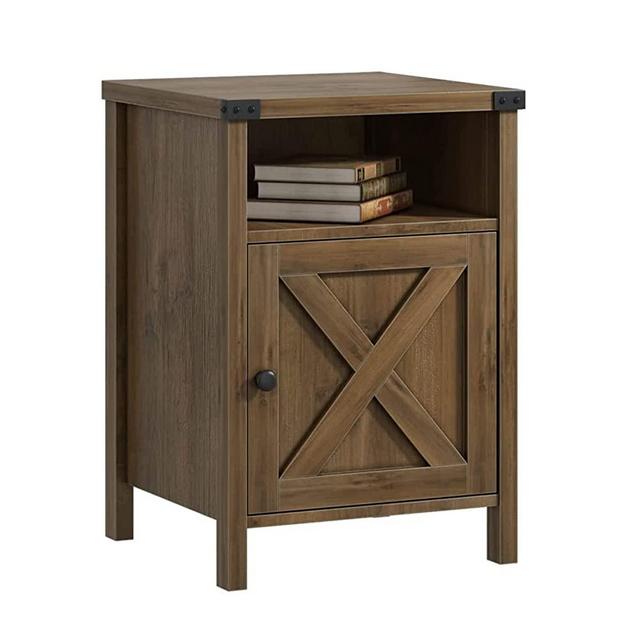 Farmhouse Nightstand, Side Table, Set of 2 End Table with Barn Door and Shelf, Modern Bed Side Table End Table, Rustic Nightstands Set for Bedroom, Living Room, Set of 2, Oak