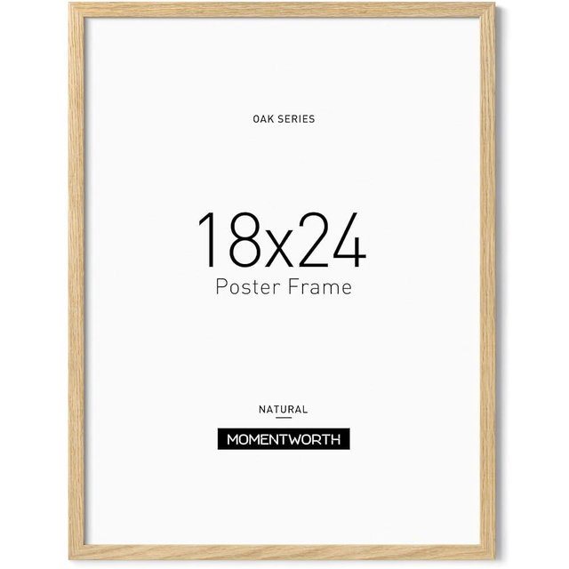 Momentworth Minimalist 18x24 Frame, Solid Oak Wood 18x24 Poster Frame for Wall Mount - Wall Decor for Home, Office & Galley (Single,Oak)